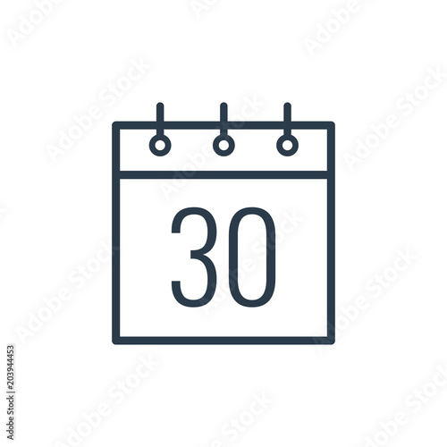 Linear icon of the thirtieth day of the calendar.