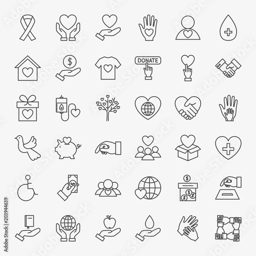 Donation Volunteer Line Icons Set