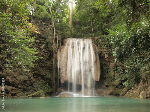 Beautiful and breathtaking green waterfall  Erawan Waterfall  at Kanchanaburi  Thailand