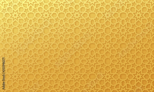 Arabic pattern background. Islamic gold ornament vector. Geometric 3d shape. Texture arabian traditional motif