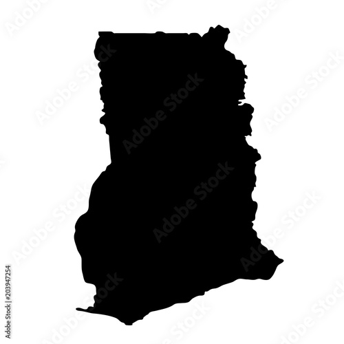 black silhouette country borders map of Ghana on white background. Contour of state. Vector illustration