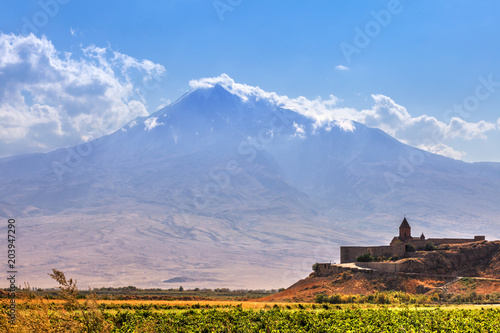Beautiful views of Armenia - mount Ararat and monastery Khor Virap