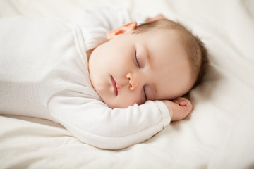 Cute sleeping baby on white background  (up to one month)