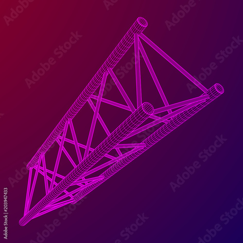 Truss girder element. Wireframe low poly mesh vector illustration.