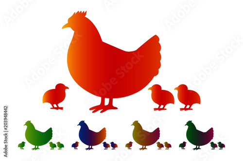 Hen with chicks icon, gradient silhouette on white background