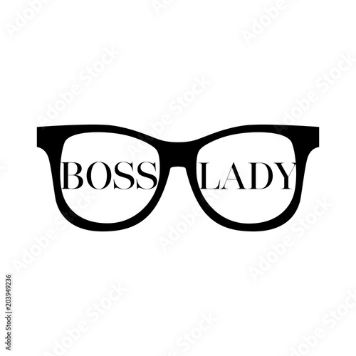 Sunglasses with words boss lady on a white background. Fashion Modern Stylish Black woman Glasses. Vector illustration isolated on white background