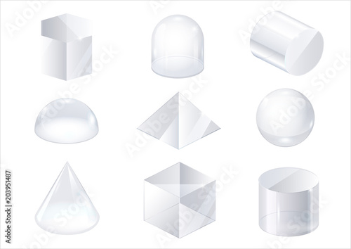 Set of transparent glass shapes