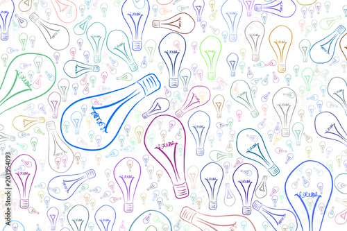Abstract light bulbs illustrations background pattern. Backdrop, concept, effect & power.