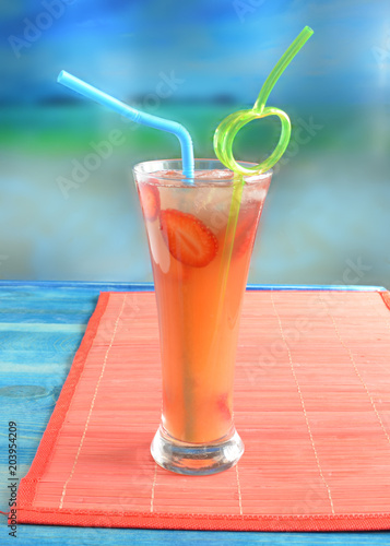 Non-alcoholic cocktail with ice and strawberries