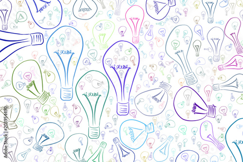 Naklejka Abstrakcjonistyczne ilustracje żarówki, konceptualny wzór. Energia, styl, bałagan i szczegóły.