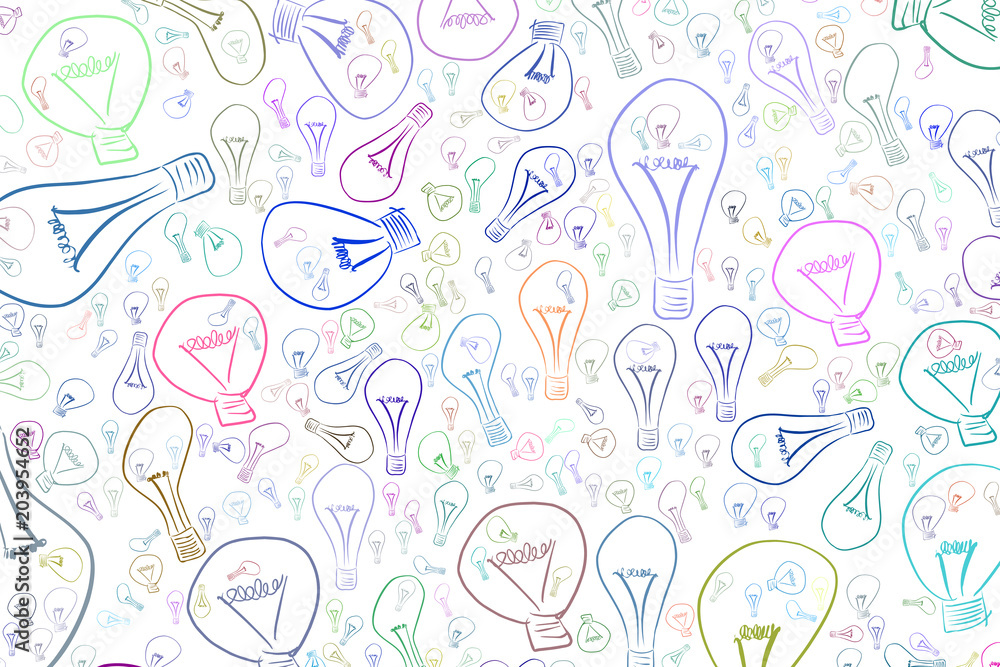 Light bulbs illustrations background abstract, hand drawn. Template, color, digital & energy.