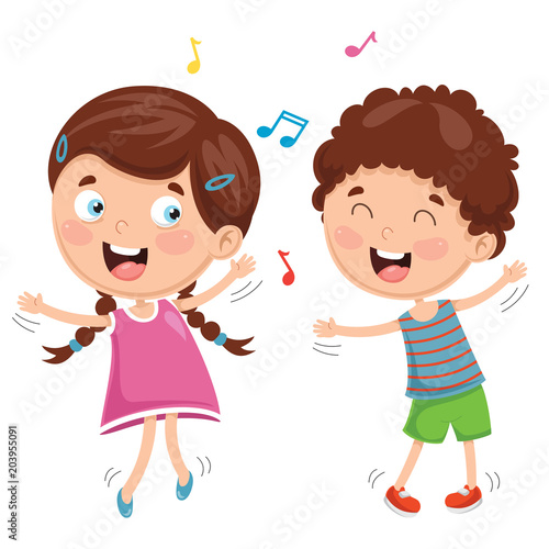 Vector Illustration Of Kids Dancing