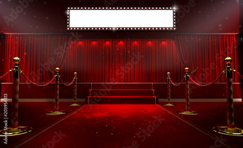 Картината върху платно 3d rendering of Background with a red curtain and a spotlight