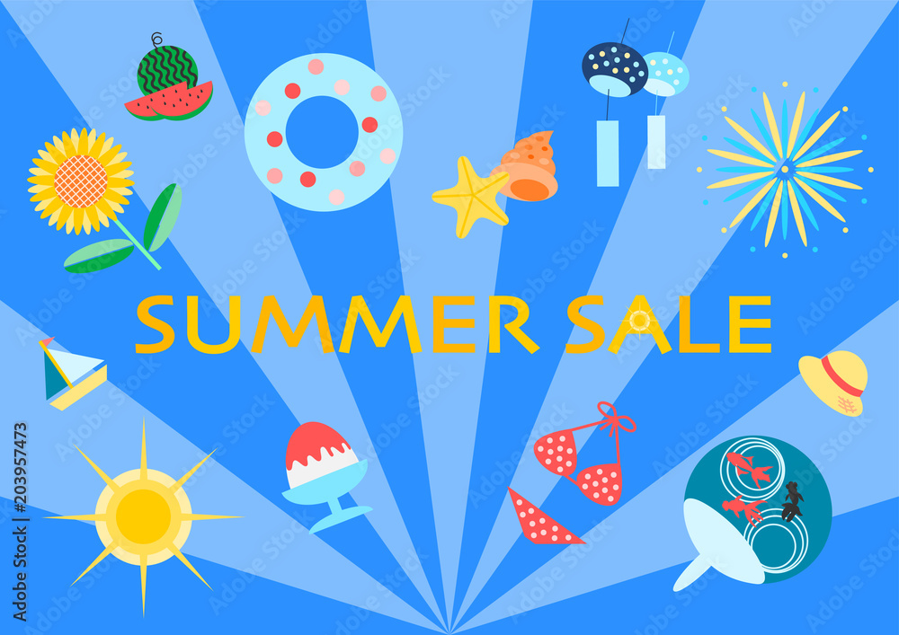 サマーセール Summer Sale イラスト アイコン 青背景 Stock Vector Adobe Stock