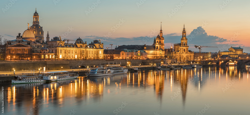 Dresden is a capital of Saxony at Elbe River at sunset