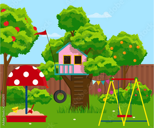 Tree-house, isolated vector object on white background.