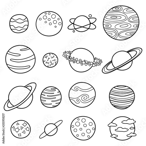 Collection of doodle planets.