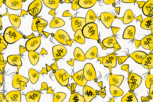 Naklejka Ilustracje paczek pieniężnych lub toreb. Styl, kolor, dolar i tło.