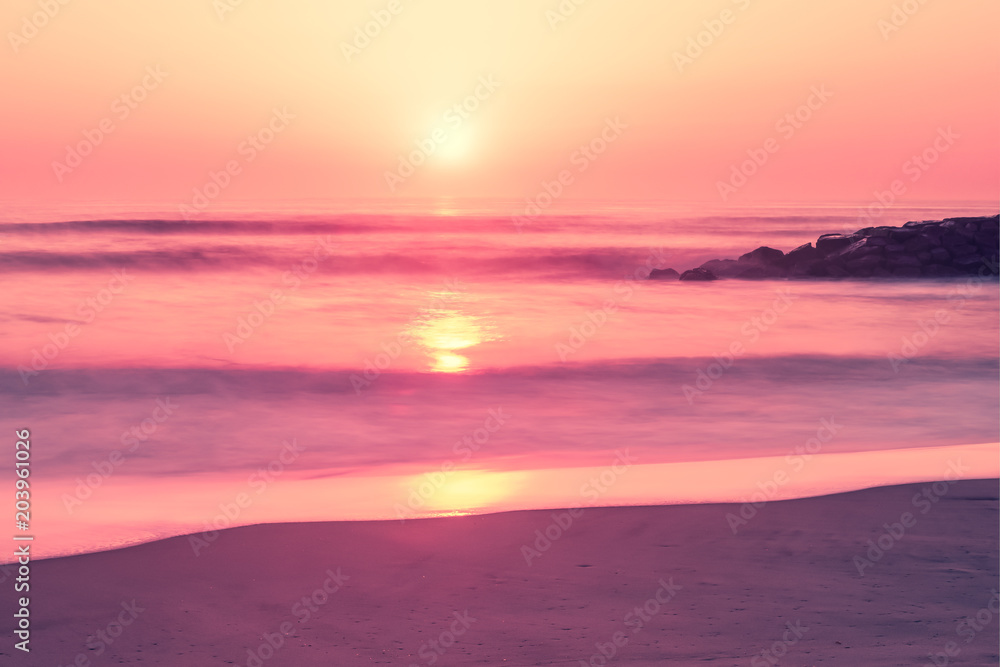 A sunset at Furadouro beach, Ovar, Aveiro region of Portugal