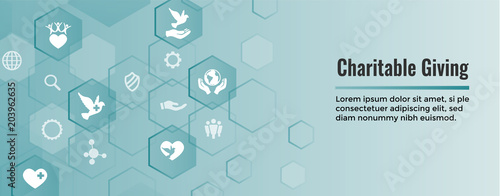 Charity and relief work - Charitable Giving Web banner with icon set