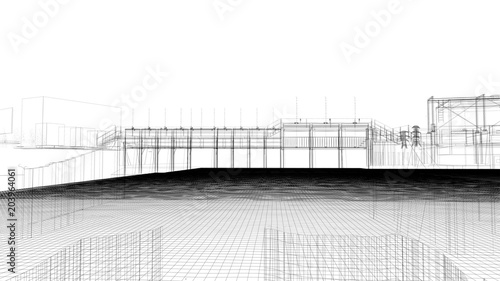 Diga, bacino idrico, impianto idroelettrico, illustrazione 3d, BIM photo