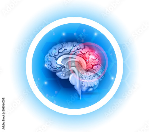 Human brain problems symbol on a beautiful light blue radial background