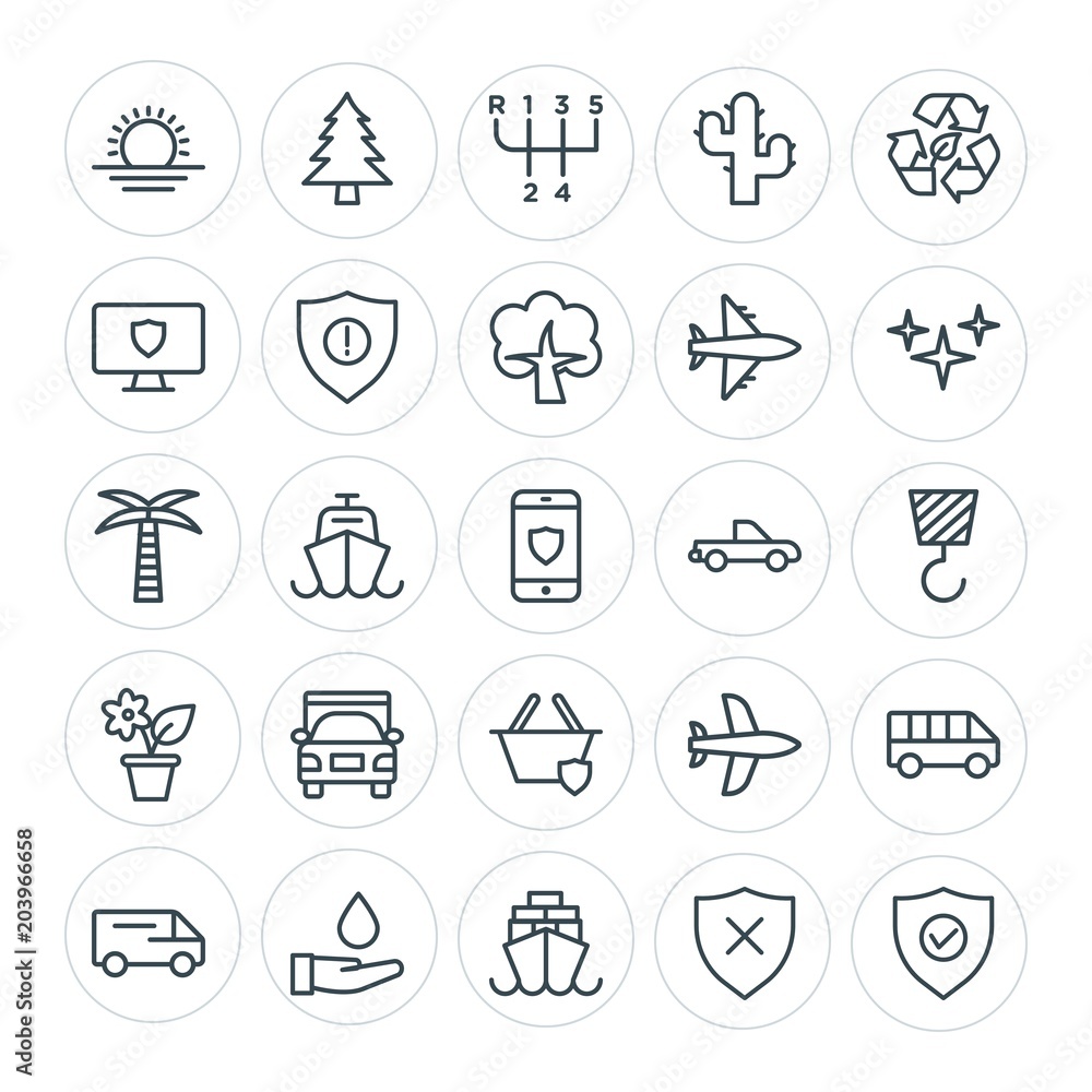 Modern Simple Set of transports, industry, nature, security Vector outline Icons. Contains such Icons as  check,  minibus,  car,  speed and more on white background. Fully Editable. Pixel Perfect