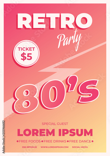 Poster template for retro party. Vector illustration