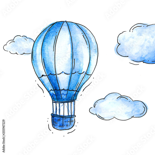 Watercolor AirBalloon in the sky