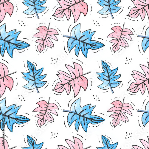 Watercolor floral grafic seamless pattern