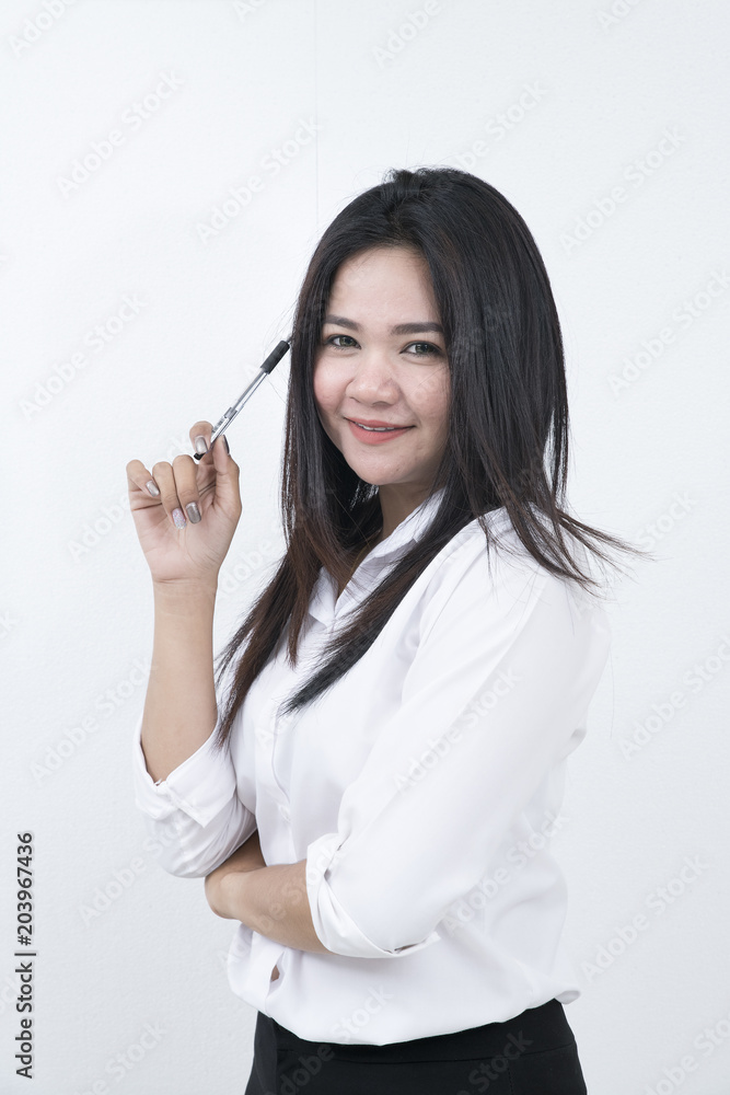 Portrait of smiling asian business woman,Women bussiness stand up with suit, isolated on white background. Close up Portrait of smiling asian business woman,Women bussiness stand up with suit, isolated on white background. Close up