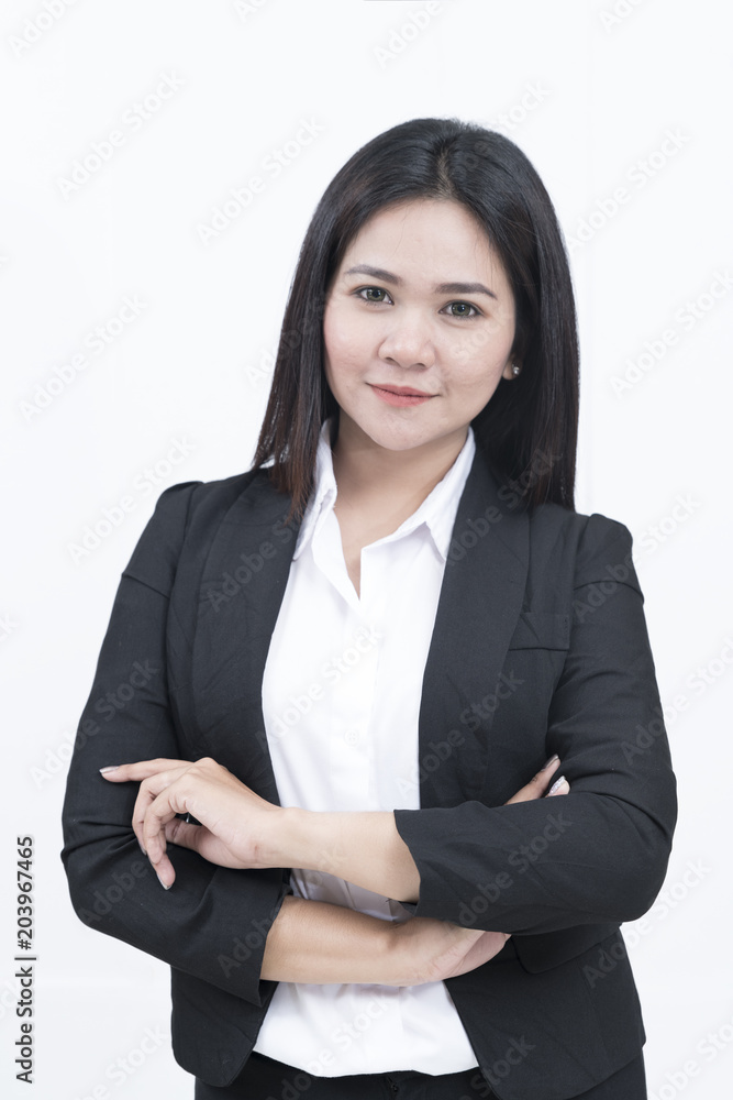 Portrait of smiling asian business woman,Women bussiness stand up with suit, isolated on white background. Close up Portrait of smiling asian business woman,Women bussiness stand up with suit, isolated on white background. Close up