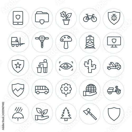 Modern Simple Set of transports, industry, nature, security Vector outline Icons. Contains such Icons as eco, umbrella, folder, nature and more on white background. Fully Editable. Pixel Perfect