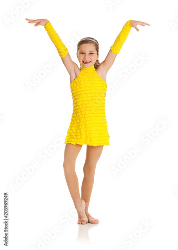 Canvas Print Dancer: Girl in Yellow Jazz Dance Costume Posing