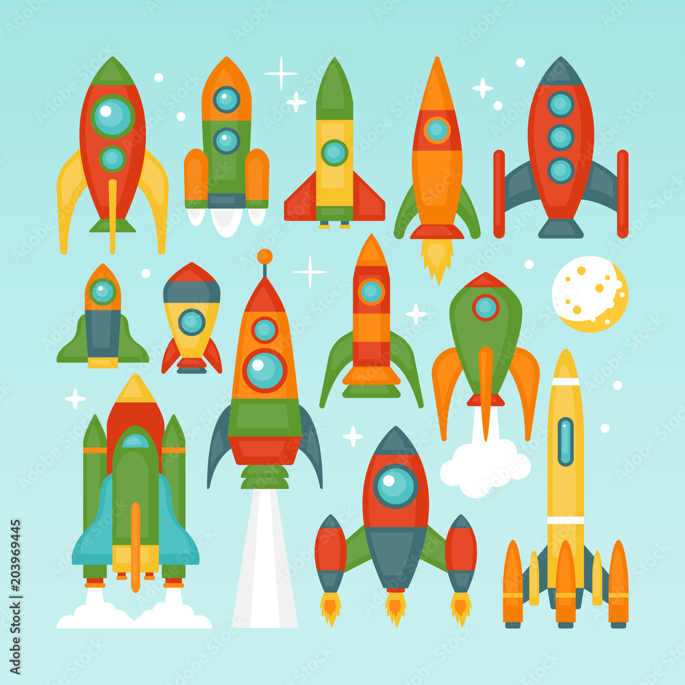 Rocket set solated on blue background. Rocket set solated on blue background.
