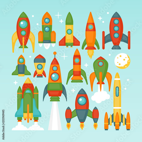 Rocket set solated on blue background.