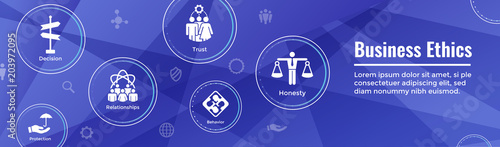 Business Ethics Web Banner Icon Set with Honesty, Integrity, Commitment, and Decision