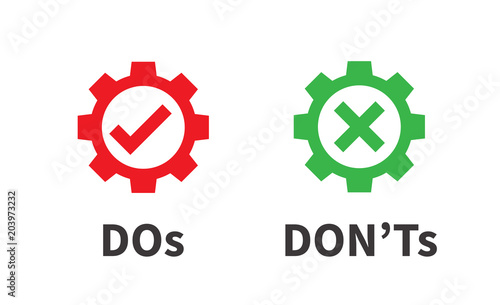 Do and Don't or Good and Bad Icons with Positive and Negative Symbols