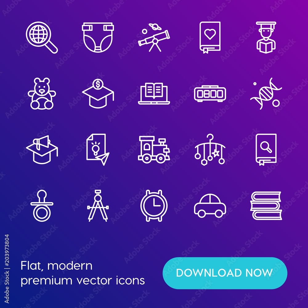 Modern Simple Set of time, education, kids and toys Vector outline Icons. Contains such Icons as textbook, book, sharing, school, toy and more on gradient background. Fully Editable. Pixel Perfect. Modern Simple Set of time, education, kids and toys Vector outline Icons. Contains such Icons as textbook, book, sharing, school, toy and more on gradient background. Fully Editable. Pixel Perfect.