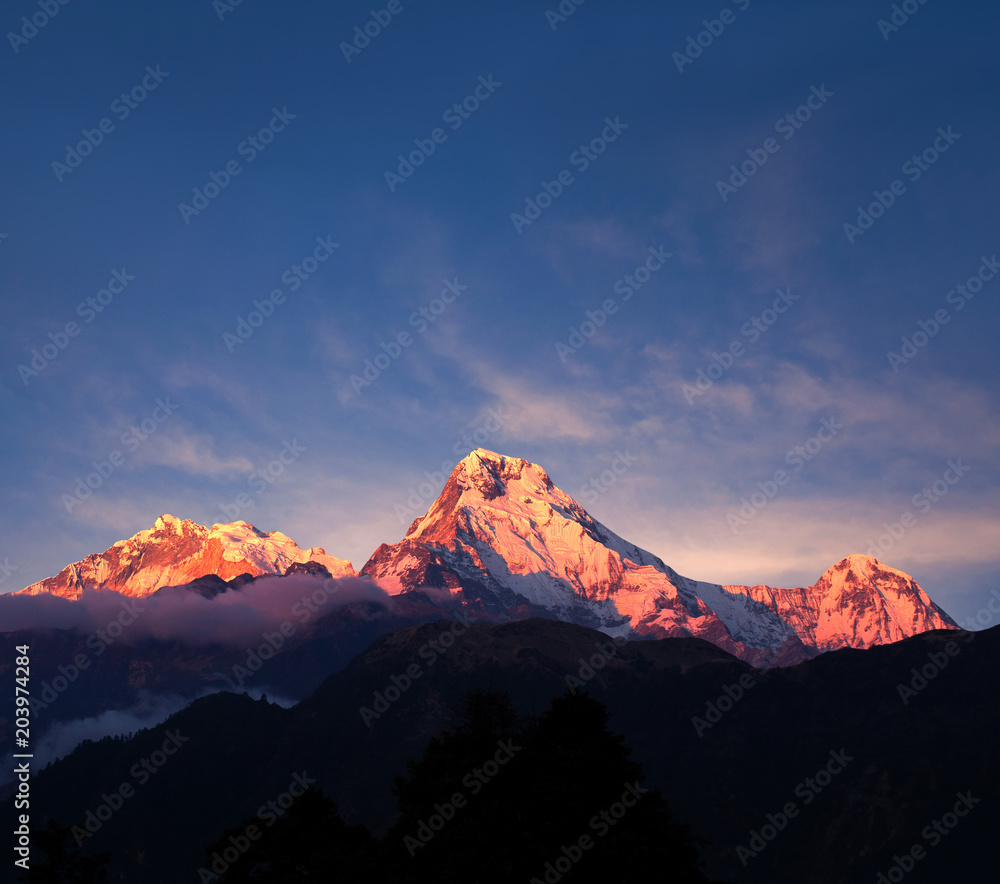 Panorama of mount Annapurna South - view from Poon Hill on Annapurna Circuit Trek, Nepal