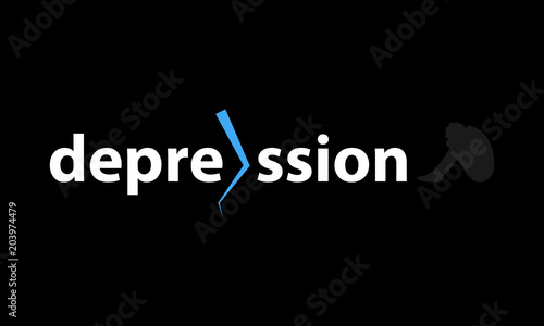 Depression logo with sad man silhouette vector icon.