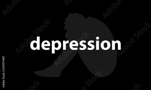 Depression logo with sad man silhouette vector icon.