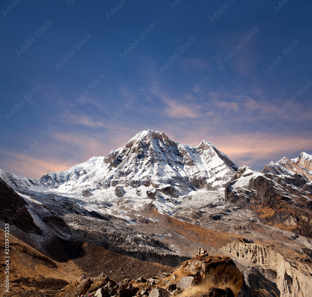 Obraz premium Panorama of mount Annapurna South - view from Annapurna Base Camp, Nepal