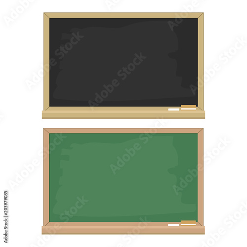 set of green and black blackboard with wooden frame, flat design for education concept, stock vector illustration