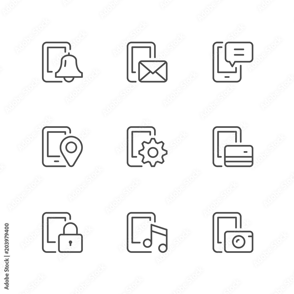 Set line icons of mobile phone functions Set line icons of mobile phone functions