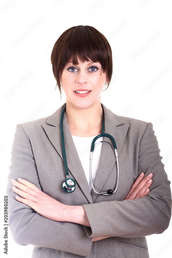 woman doctor with stethoscope on white background woman doctor with stethoscope on white background