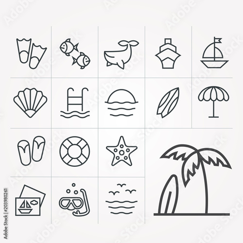 Linear icons of rest on sea