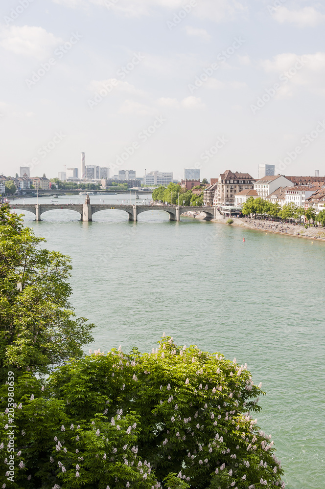 Basel, Rhein, Rheinbrücke, Grossbasel, Kleinbasel, Rheinufer, Altstadt, Rheinschifffahrt, Rheinschwimmen, Sommer, Schweiz