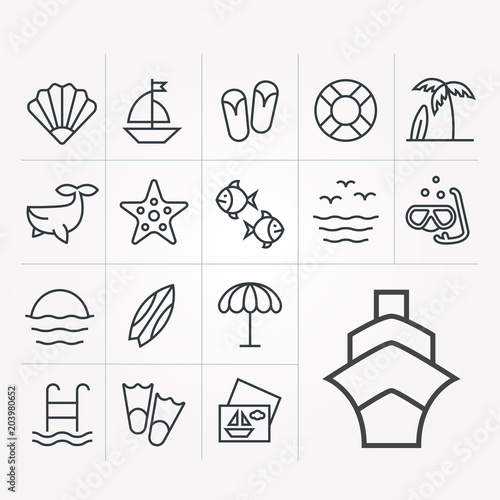 Set of simple icons to relax on sea