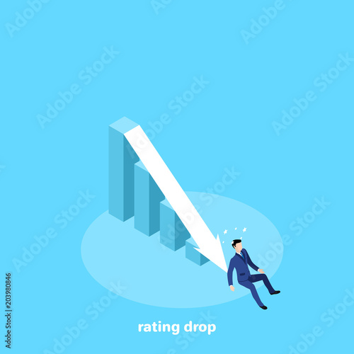 the man in a business suit fell to the bottom of the chart, an isometric image